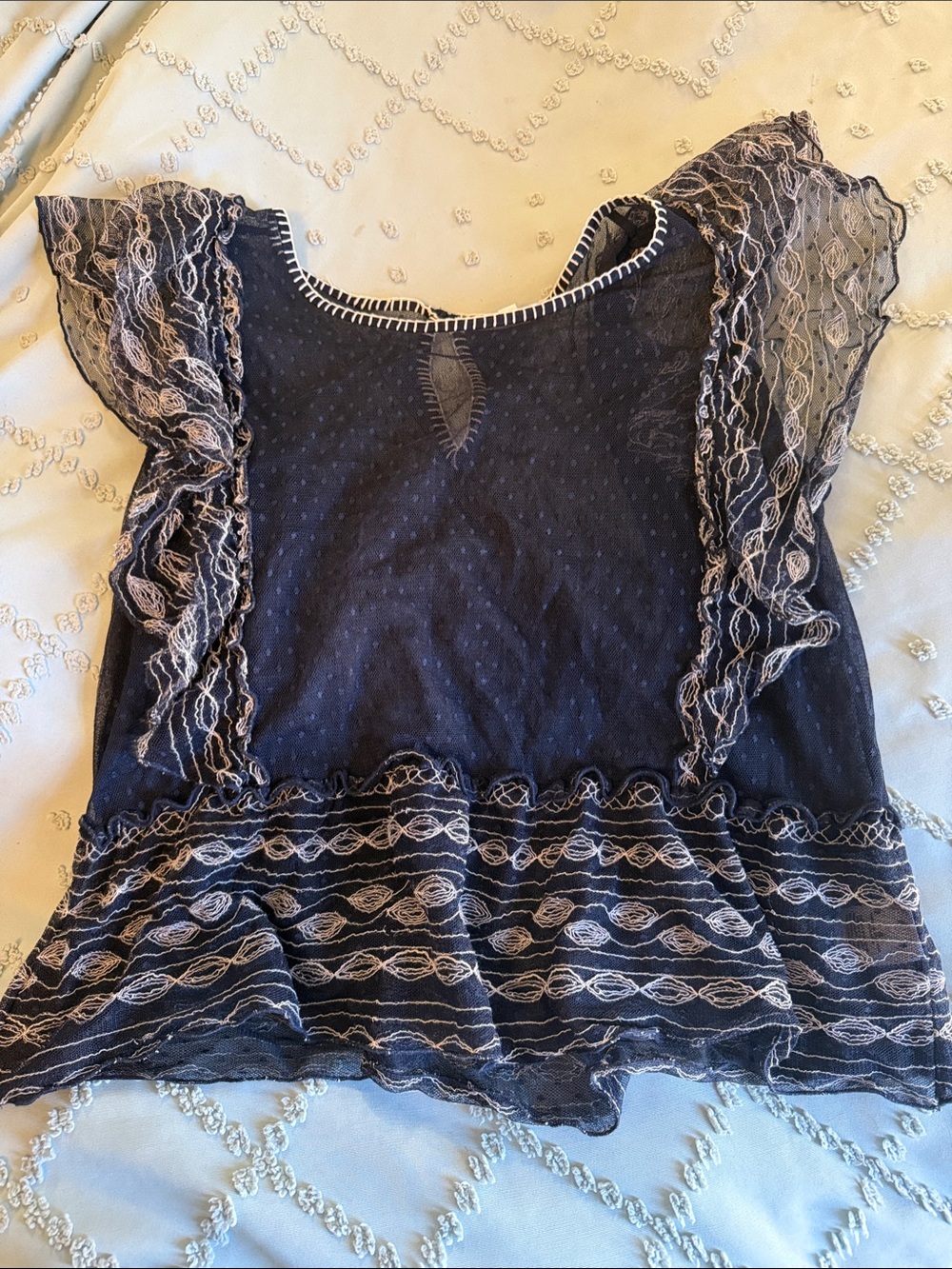 Meadow Rue Navy Lace Flutter Peplum Top